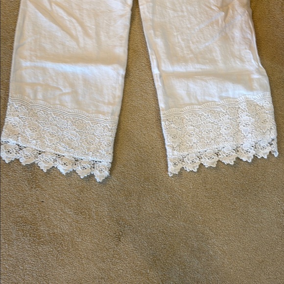 Saint Tropez West Linen White Wide Leg Lace Trim Pants - Picture 8 of 8